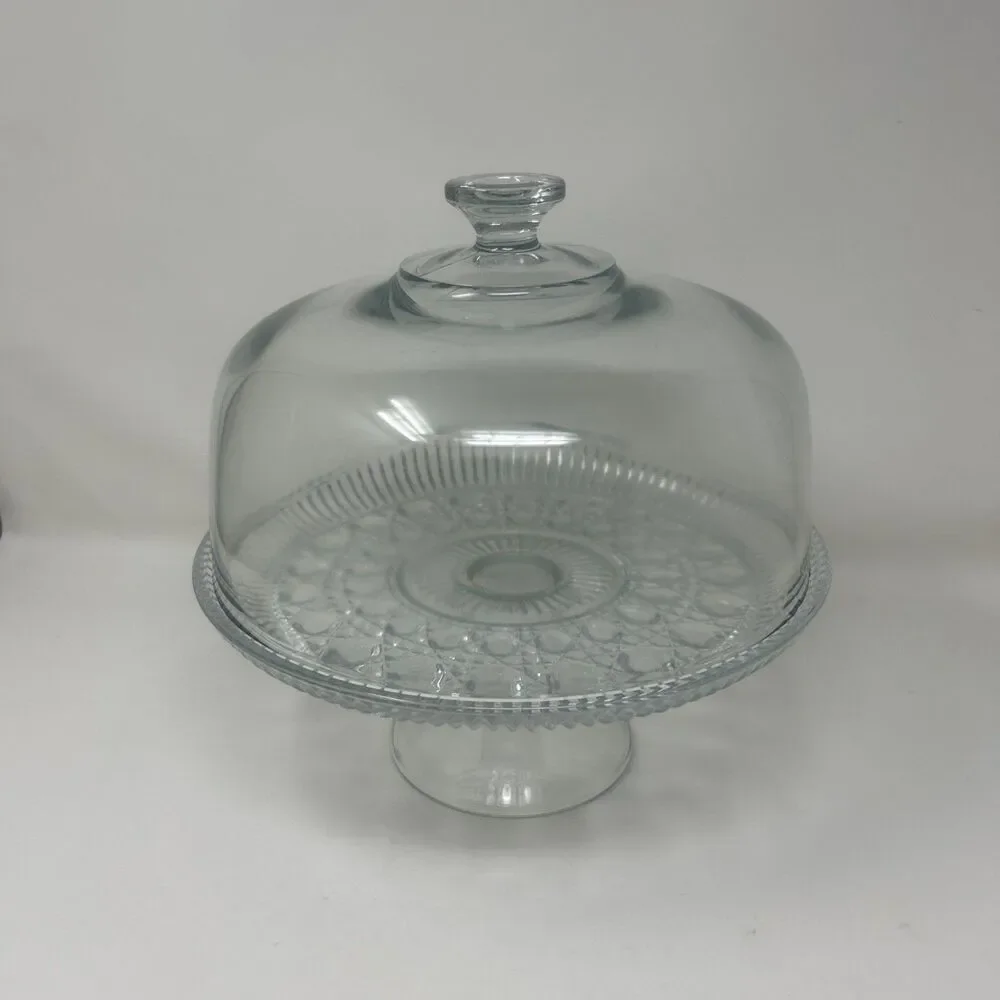 Vintage Glass Dome Footed  Cake Plate Stand 11